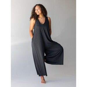 Natural Life One Size Gray Sleeveless V Neck Jumpsuit Wide Leg Women Soft Casual
